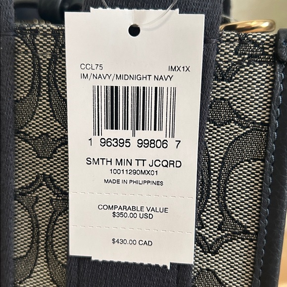 NWT💙Coach Smith Mini Tote Bag In Signature Jacquard Navy CCL75 - Picture 9 of 9